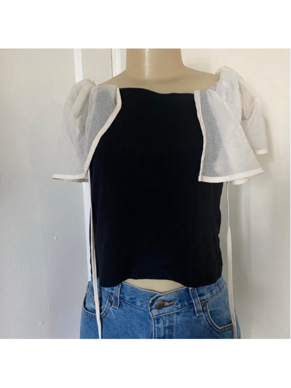 Black & white sheer blouse
